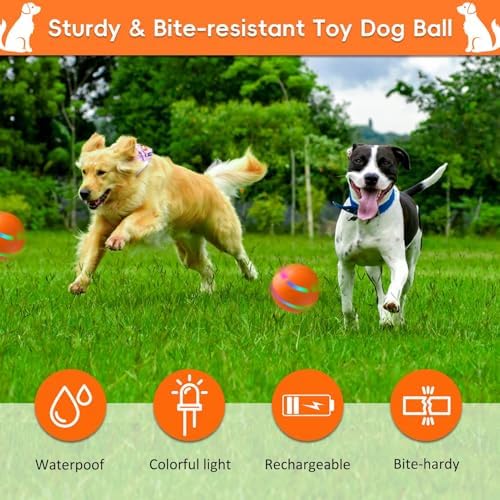 Interactive Dog Ball, Smart Interactive Dog Toys, Automatic Moving Vibrating Bouncing Pet Ball for Medium and Large Dogs, TPU Material, Rechargeable and Waterproof