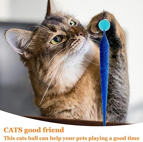 SHENGSEN Bouncy Ball with Tail Cat Toys-5 Packs,Large Magic Worm with Fluorescent Ball Toy for Cats,Colorful Fuzzy Worm Bouncy Glow Balls Cat Toy