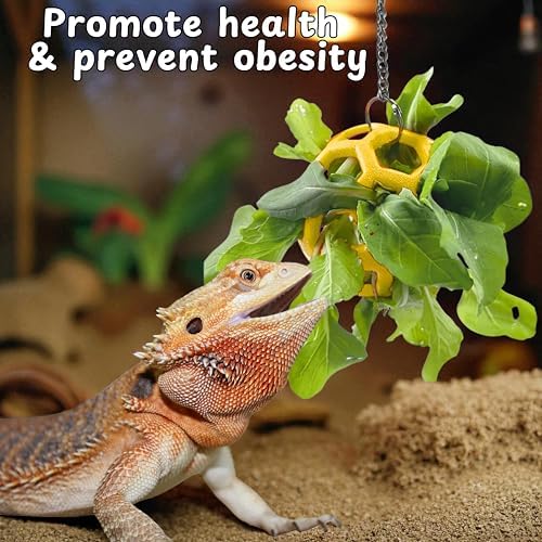 Bearded Dragon Enrichment Toys Feeder Ball, Interactive Feed Toys Bells Exercise Ball for Reptile Lizard Gecko Small Animals, Bearded Dragon Tank Accessories, Reptile Tank Accessories (Yellow)