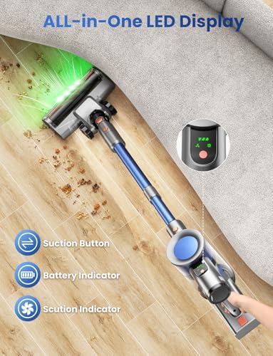 Dzaki Cordless Stick Vacuum Cleaner, 650W 55KPa Brushless Motor, 60-Min Runtime, Detachable Battery, Anti-Tangle, Self-Standing, Vacuum Cleaners for Home, Pet Hair, Carpet & Hardwood Floors