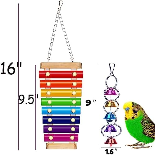 Colorful Bird Xylophone Toy Interactive Training Toy Bird Cage Bell Toy Accessories Music Musical Enrichment Bells for Conure Budgie Cockatiel African Grey Parakeet Finch Parrot Love Birds
