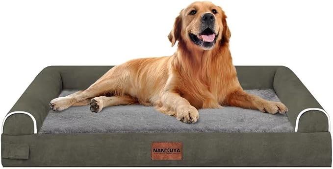 Orthopedic Dog Bed for X-Large Dogs, 40 x 32 Inch, Dark Green | Egg crate foam for joint support, 3-sided bolster pet sofa, waterproof lining, washable cover, and non-skid base