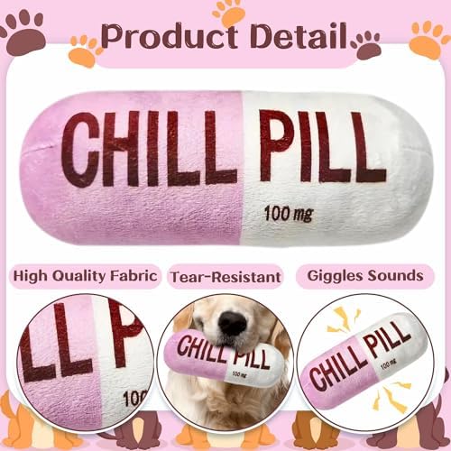 CUweipeng Funny Chill Pill Dog Plush Toy Cat Interactive Squeaky Pet Toy