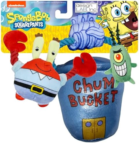 SpongeBob SquarePants, Plush Dog Toys, Chum Bucket Set, 3-Pack