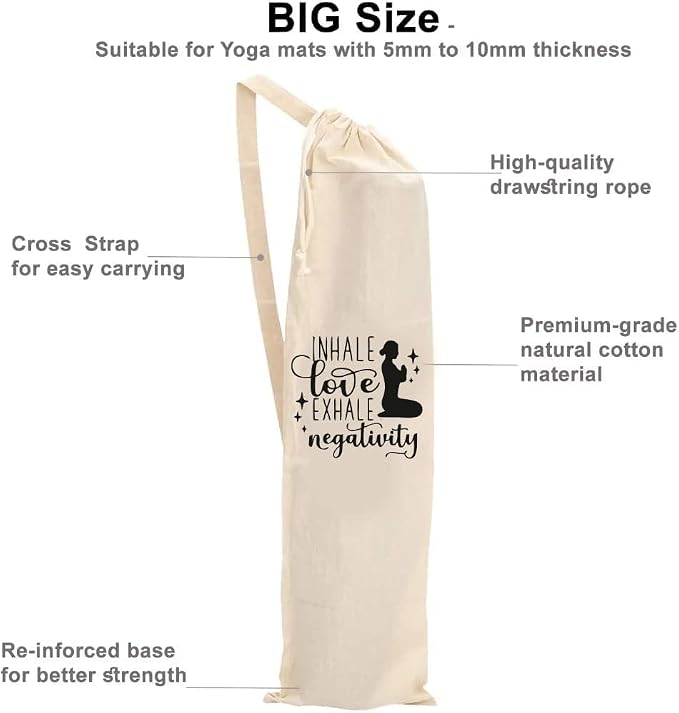 Mayatra's Organic Large Yoga Mat Tote Bag Cover -100% Cotton Lightweight,Washable Yoga Dust Bag With Adjustable Strap Unisex