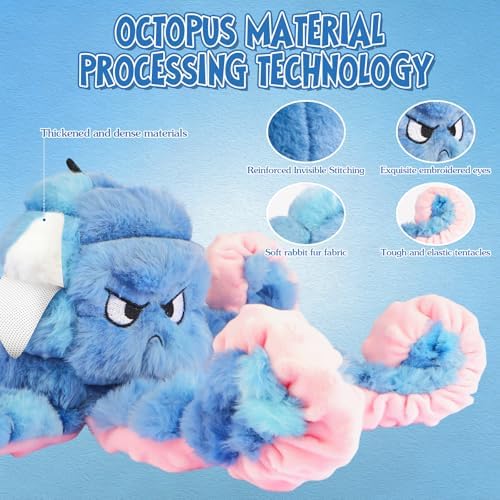 Tough Octopus Dog Toy, Interactive Squeaky & Crinkle Tug of War Toy for Aggressive Chewers, Large Durable Plush Chew Toys to Keep Dogs Busy- Crinkle Octopus, Large (Blue)