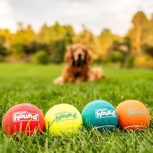 Outward Hound Squeaker Ballz Tennis Ball Dog Toy, Large, 3", 4-Pack | Squeaks & Bounces, Bright Colors, Interactive Fetch & Training, Indoor Outdoor, Moderate Chewers, Large Dogs (50 lbs & Over)