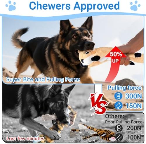 LECHONG 5-Pack Fluff-Free Squeaky Dog Toys - Crinkle No-Stuffing Body & Lightly Filled Head with Treat Hiden Pocket, Dog Toys Bundle for Aggressive Chewers Small Medium Large Dogs to Keep Them Busy