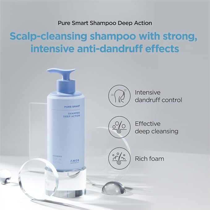 AMOS PROFESSIONAL Pure Smart Shampoo Deep Action l Clarifying Shampoo for Dandruff, build-up and Dirt, For Oil & Flake Control, 16.9 fl. oz.