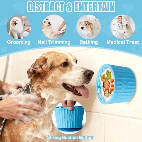 Dog Lick Bowl, Anxiety Relief Dog Licking Mat Freezer Treat Dispenser, Non-Slip Anti-Choking Silicone Slow Feeder Lick Bowl for Small Medium & Large Breed Dogs, BPA Free(Light Blue,S)