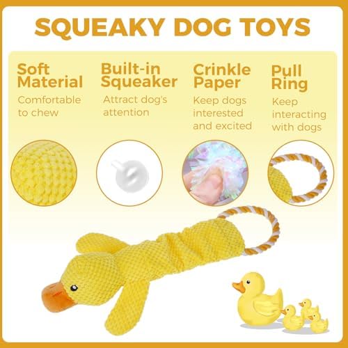 Mihachi Squeaky Dog Toys, Plush Stuffed Puppy Toys with Crinkle Paper-Tug of War Dog Toys for Small, Medium and Large Dogs Duck Interactive Squeaky Pet Toys to Keep Them Busy, Cute Duck