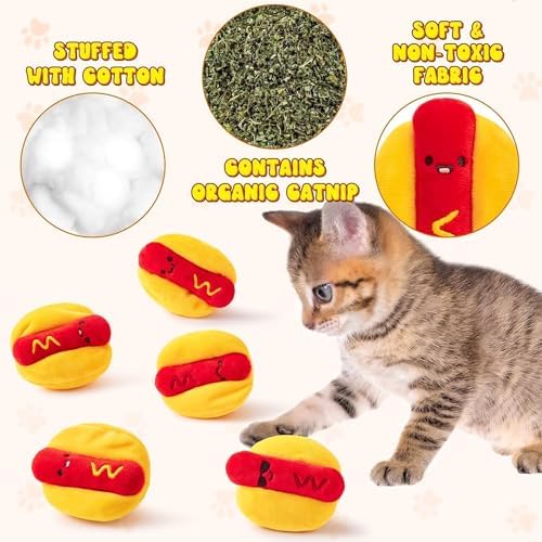 L1rabe Hot Dog Catnip Toys for Cats- Kitten Birthday Gifts for Cat Lovers