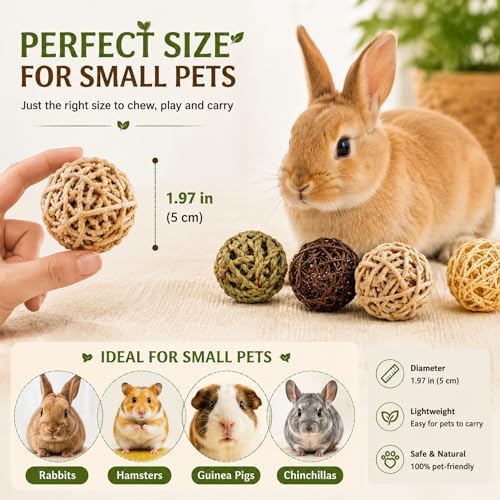 Skylety 15 Pcs Bunny Chew Balls Grass Toys for Rabbit Guinea Pig Hamster