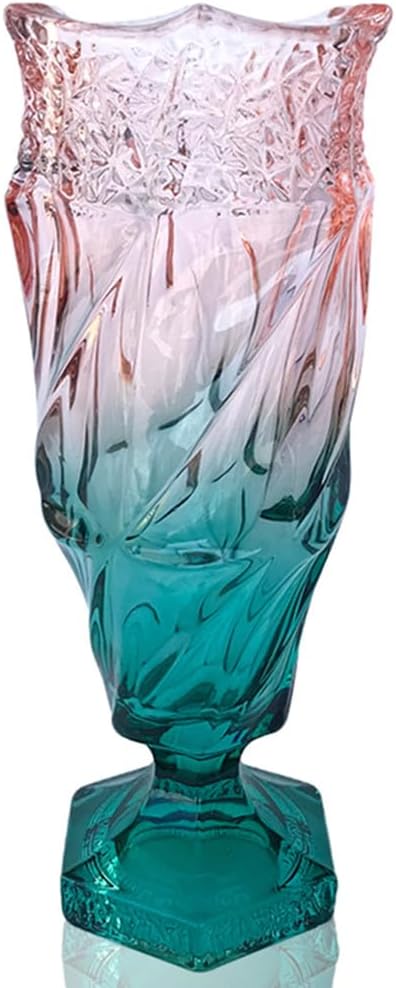 Glass Flower vase 2.4lb 9.5inch,Bohemian Style, for Centerpieces,Wedding,Home Decor Glass Vase (Green Pink)