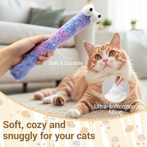 Cat Toys Pillows 3 Pack, Large 13” Cat Kicker Toys with Catnip Inside, Durable Interactive Cat Toys for Indoor Cats, Soft Kick Sticks for Exercise & Play