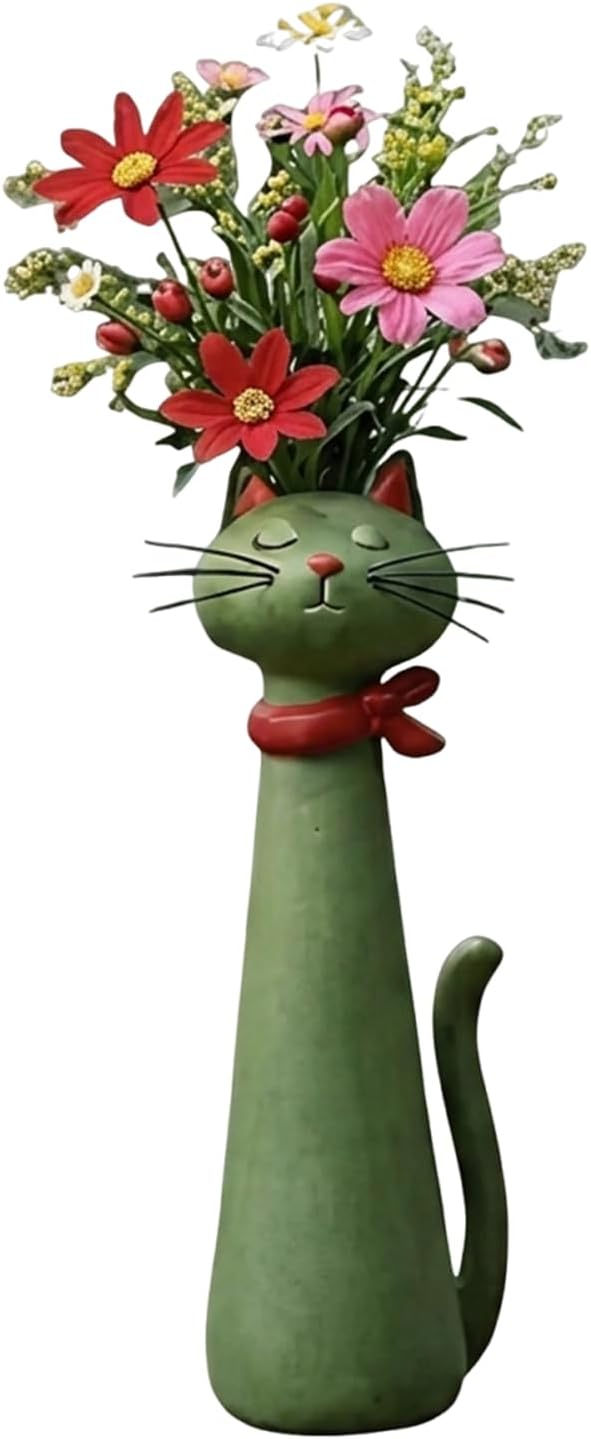 Quirky Cat Vase, Funny Cat Paw Vase for Desk and Shelf Decor, Unique Flower Vase for Small Bouquets, Whimsical Cat Planter in Green