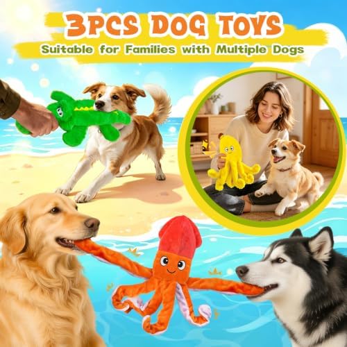 WOWBALA No Stuffing Squeaky Dog Teething Toys, 3-Pack