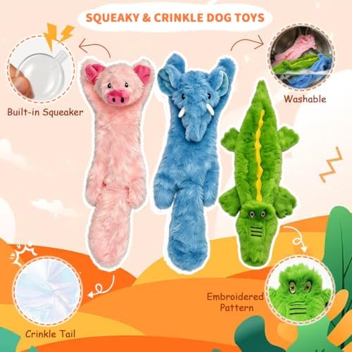 3 Pack Flat Crinkle Dog Toys for Small Medium Dogs