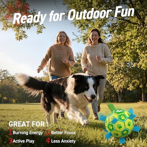 QDAN Dog Toys Soccer Ball, Durable Dog Balls with Strap for 20-40 lbs Dogs | 6 Inch Puppy Water Pool Toy, Durable Rope Toys for Dogs, Outdoor Herding Balls for Small Medium Dogs, Dog Gifts, Green