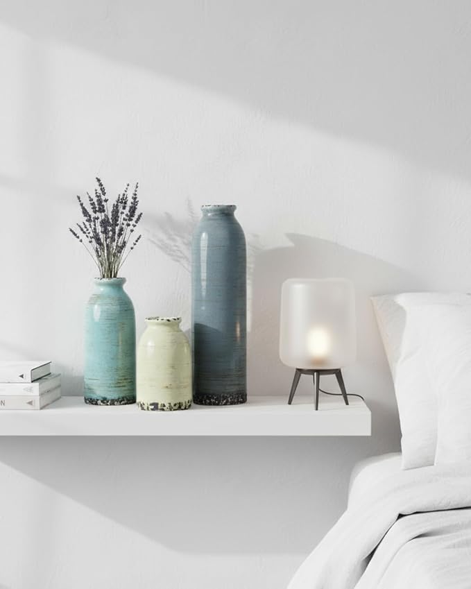 Modern Pottery Vase Set of 3, Neutral Ceramic Bottle Vases for Home Decor | Morandi colors and glazed rustic finish for flowers, table centerpieces, shelves and living rooms