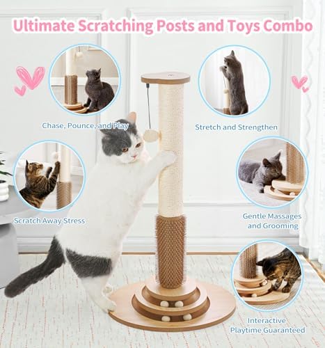 Made4Pets Cat Scratching Post for Indoor Cats with Self Groomer, 28.3"