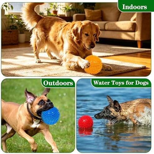 4.5″ Squeaky Dog Balls 4 Color Dog Toys Balls for Medium Large Dogs Pet Puppy Chew Toys for Teething No Odor Durable Spiky Balls for Teeth Cleaning and Training for Large Dogs (Large)