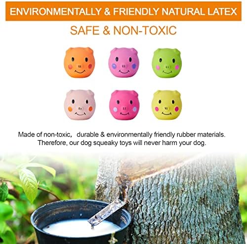 Squeaky Dog Toy Dog Squeaky Toys Chewing Durable Teething Latex Rubber Soft Interactive Fetch Play Dog Balls with Funny Piggy Face for Puppy Small Medium Pet Dog (6PCS)