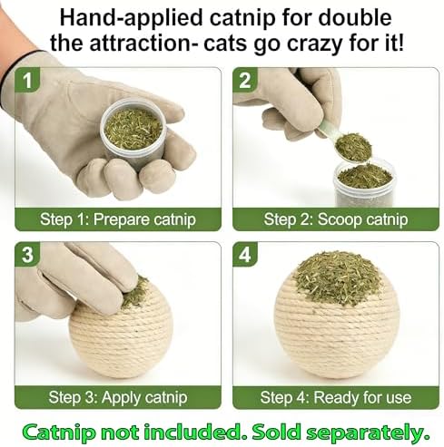 4-Inch Sisal Cat Toy Balls, Cat Toys for Indoor Cats, With Crinkle Sound