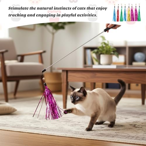 12 Pcs Cat Wand Toy Replacement with Bell Metallic Foil Tassel