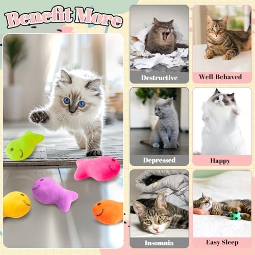 L1rabe Goldfish Cracker Catnip Toys for Cats, 5 Pcs Colorful Cat Chew Toys