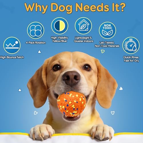 Kimee Dog Balls Tennis Balls for Aggressive Chewers, ETPU Balls 4 Pcs 2.75"