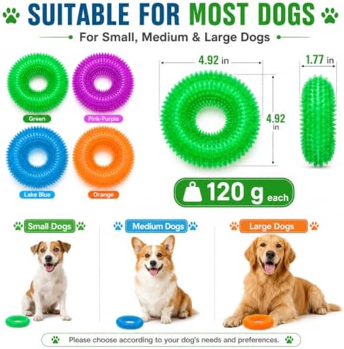 Dog Chew Toys for Aggressive Chewers, Squeaky Floating Donut Rings, 4 Pack
