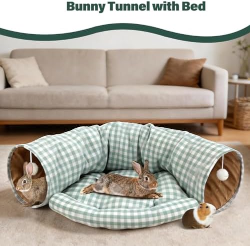 BWOGUE Bunny Tunnel Bed, 2-in-1Collapsible Rabbit Tunnel Hideout with Mat