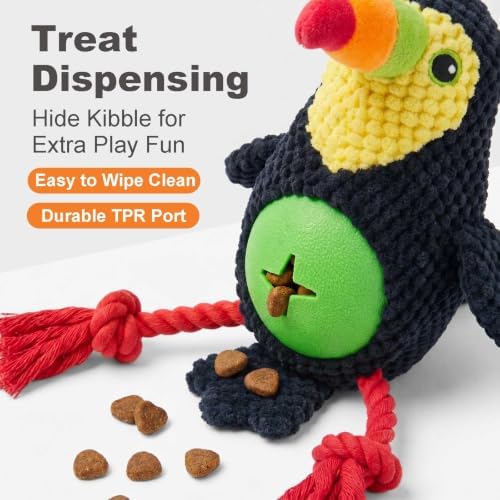 Black Toucan Bird Dog Chew Toy, 10.6 in, Squeaker Rope Treat Toy