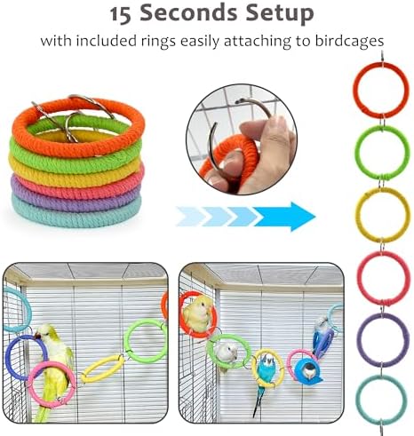 6-Ring Bird Swing Toy for Cage, DIY Cotton Rope for Parrot Soft Grip