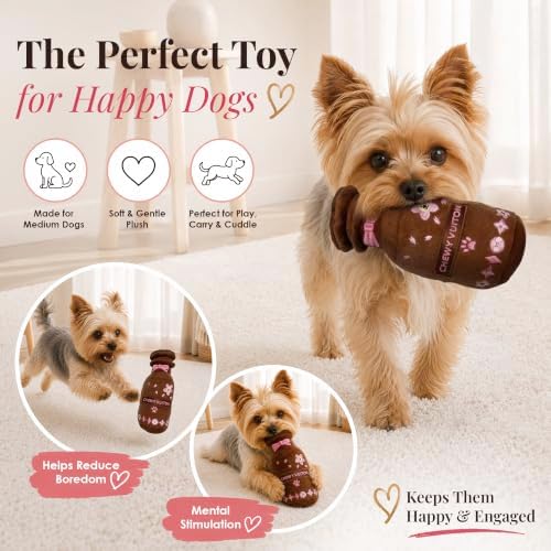 Dog Diggin Designs Chewy Vuiton Brown Blossom Pawfum Plush Dog Toy Bottle | Luxury-Inspired Parody Designer Perfume Bottle with Squeaker, Soft Plush Fashion Dog Toy – Prêt-à-Porter Play!