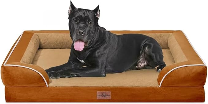 Comfort Expression Waterproof Orthopedic Dog Beds for Extra Large Dog | Supportive Egg Crate Foam Big Dog Bed with Removable Bolster, Dog Couch with Washable Cover & Non-Slip Bottom, 53x42Inch