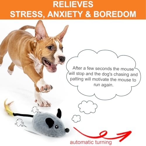BABORUI Interactive Dog Toys Mouse, Escaping Mice Squeaky Dog Toy with Lights & Auto-Turn, Rechargeable Moving Dog Toys for Small/Medium/Large Dogs & Cats(Grey)