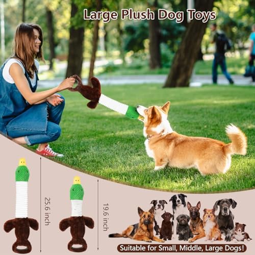 Drmstow Plush Dog Toys for Large Dogs, Duck Stuffed Squeaky Dog Chew Toy with Crinkle Paper, Interactive Pull Puppy Toys - Tug of War Dog Toys for Big Medium Samll Dog