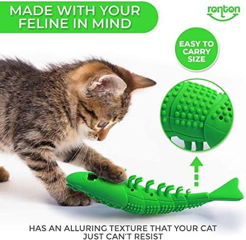 Ronton Cat Toothbrush Catnip Toy - Durable Hard Rubber - Dental Care, Cat Interactive Toothbrush Chew Toy (1 Pack Green (Shrimp)
