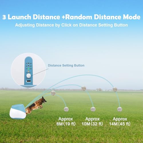 MEKAPLE Automatic Dog Ball Launcher for Samll to Medium Dogs, Upgraded Interactive Toy Balls Thrower, Distance Adjustable Mental Stimulating Dog Toys with 4 Etpu Balls 2.2 Inch (Blue)