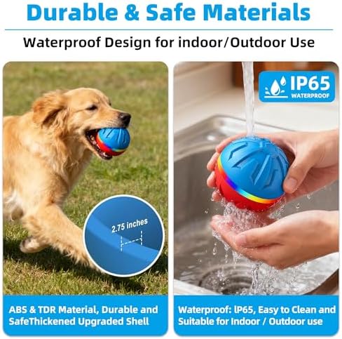 Casfuy Durable Motion Activated 2 Speed Interactive Ball Dog Toy with Remote & LED Light, Blue