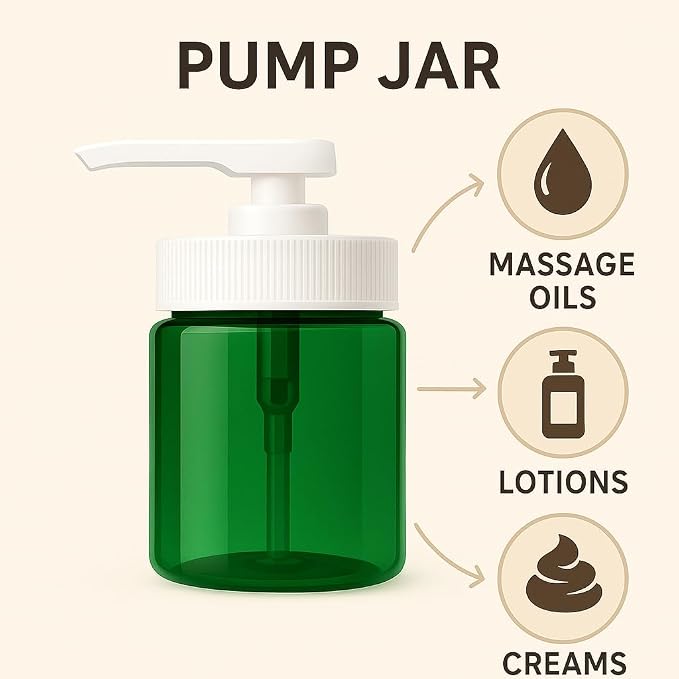 Royal Massage 16oz Refillable Pump Jar with Locking Dip Tube Dispenser – BPA-Free Plastic Container for Massage Oils, Lotions, Creams – Ribbed Lid Wide-Mouth Jar – Durable & Reusable (Blue/Black, 3)