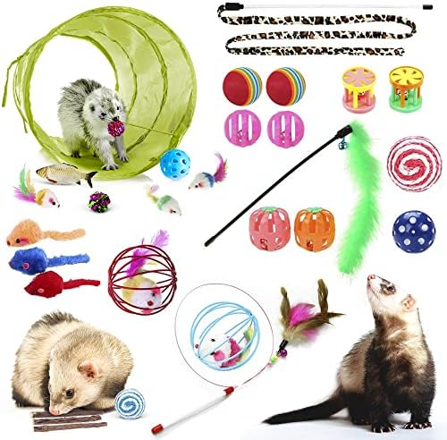 SunGrow Cat Tunnel and Assorted Activity Variety Pack, Interactive Kitten Accessories, for Indoors, Teaser Wand, Crinkle Balls, Bell Set, etc. (Assorted Toys, 30 Pieces)