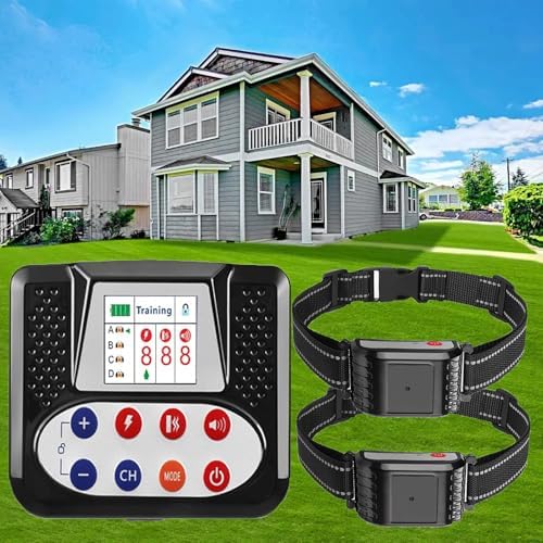 Wireless Dog Fence Electric Training Collar 2-in-1, Vibrate/Shock, Adjustable Warning Strength & Range, Pets Boundary Containment System with Waterproof Receiver for 1/2/3/4 Dogs,for2dogs