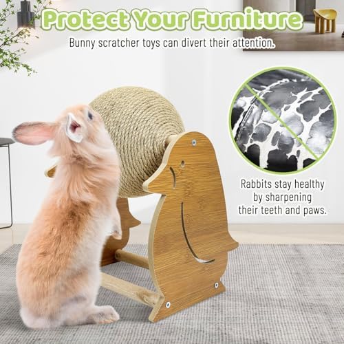 Fhiny Rabbit Scratch Toy, Natural Sisal Bunny Toy Scratching Ball Cute Sisal Bunny Claw Scratcher Ball Rabbit Enrichment Interactive Scratching Post for Kittens Ferrets Penguins Shape