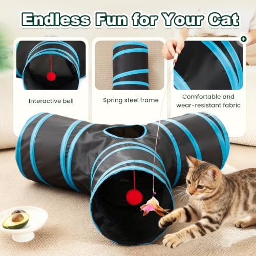 Love's cabin Cat Tunnel for Indoor Cats, 3-Way Collapsible Play Tunnel