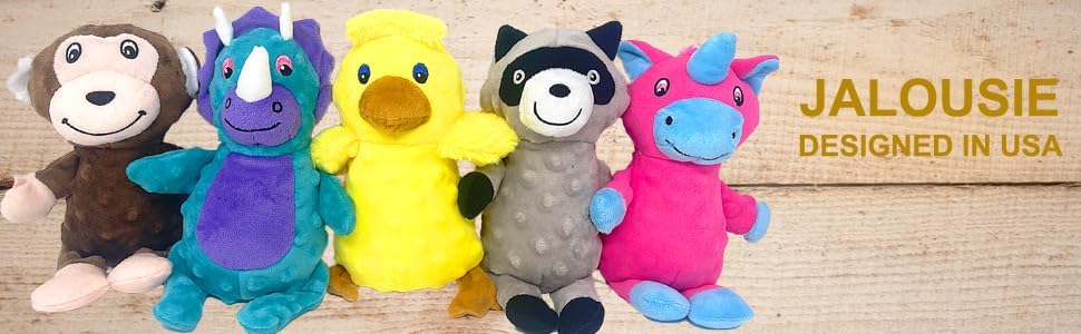 Jalousie Multipack Dog Squeaky Toys Strong Almost Indestructible, with Added Liner for Longer Play Dog Chew Toys (Medium Breeds - 5 Pack Dotted)