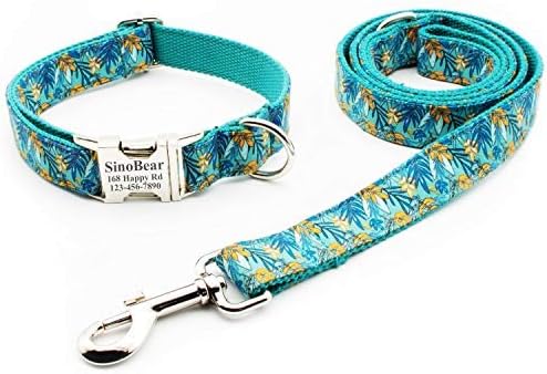 Comfortable Durable Engraved Dog Collar Customizable Name Material (Leaves)