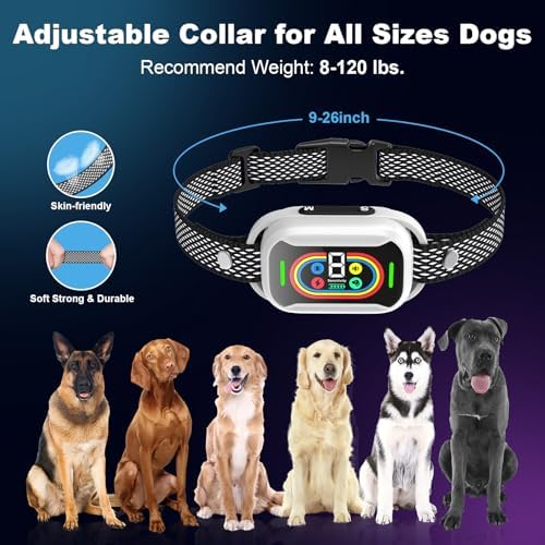 Smart Bark Collar for Dogs, 5 Modes Training Collar | Smart bark collar with beep, vibration and shock modes, 7 sensitivity levels, LED display, rechargeable waterproof design
